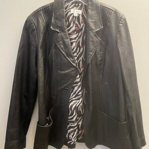 Y2K Denim & Company Genuine Black Leather Blazer Jacket Quiet Luxury Size Large